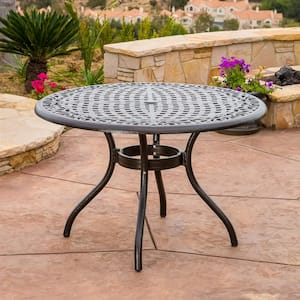 Noble House Phoenix Hammered Bronze Round Aluminum Outdoor Dining .