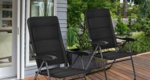 Costway 2pcs Patio Folding Chairs Back Adjustable Reclining Padded .