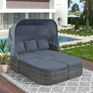 Wicker Outdoor Patio Furniture Set Day Bed Sunbed with Cushions .