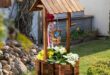 Sizzim Outdoor Wishing Well Wooden Planter with Hanging Bucket for .