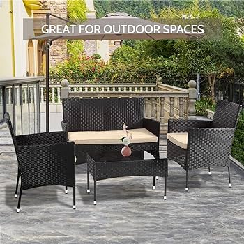 Amazon.com: FDW Patio Furniture Set 4 Pieces Outdoor Rattan Chair .