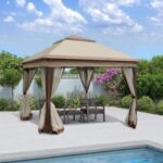 11 ft. x 11 ft. Coffee Metal Pop Up Outdoor Gazebo With Removable .