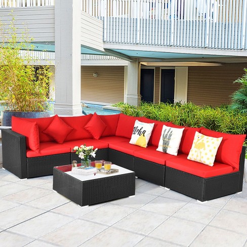 Costway 7pcs Rattan Patio Conversation Set Sectional Furniture Set .