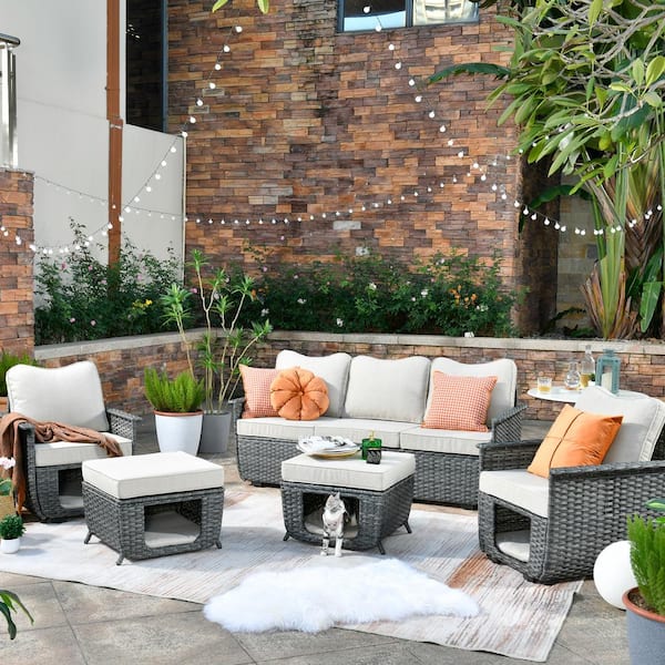 OVIOS Fortune Dark Gray 5-Piece Wicker Outdoor Patio Conversation .