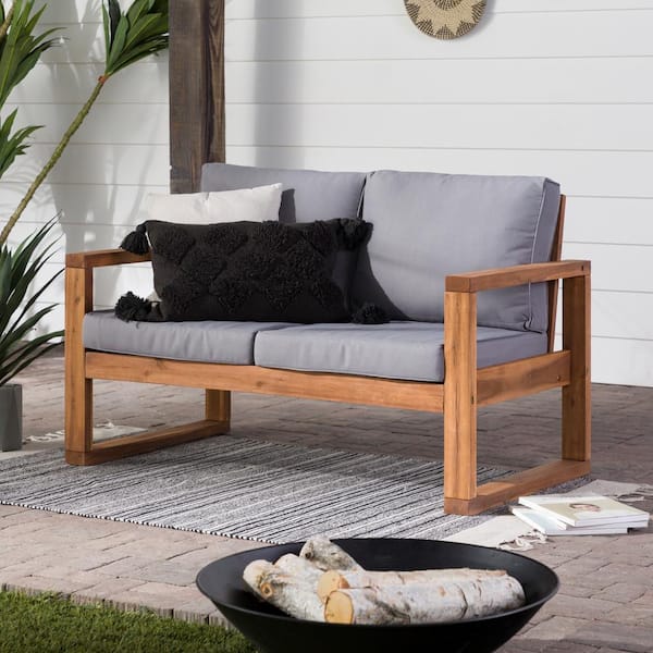 Walker Edison Furniture Company Brown Acacia Wood Outdoor Loveseat .