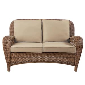 Hampton Bay Beacon Park Brown Wicker Outdoor Patio Loveseat with .