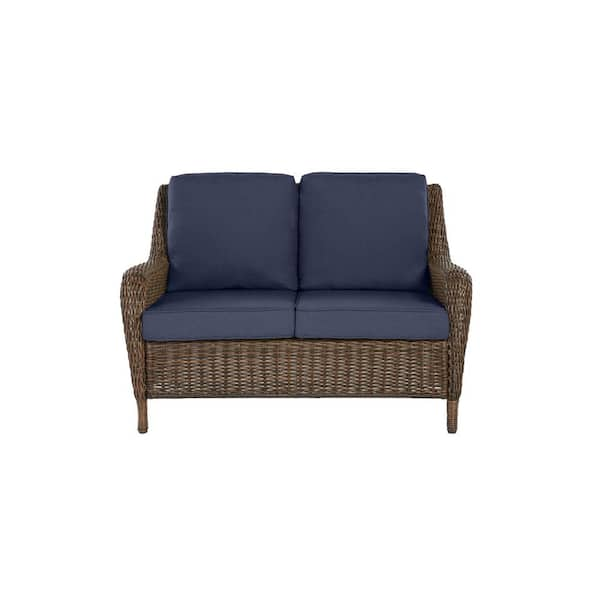 Hampton Bay Cambridge Brown Wicker Outdoor Patio Loveseat with .