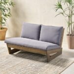 Noble House Sherwood Grey Wood Outdoor Loveseat with Dark Grey .