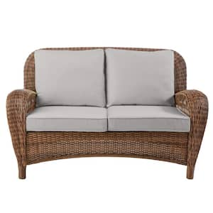 Hampton Bay Beacon Park Brown Wicker Outdoor Patio Loveseat with .