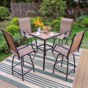 PHI VILLA Black 5-Piece Metal Square Outdoor Patio Bar Set with .