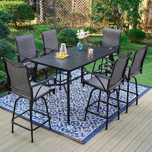 PHI VILLA 7-Piece Metal Outdoor Patio Bar Height Dining Set with .