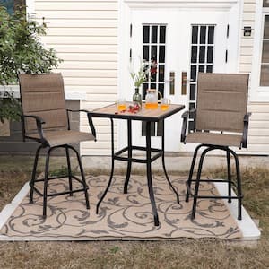 PHI VILLA Black 3-Piece Metal Square Outdoor Patio Bar Set with .