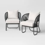 2pc Mackworth Rope Outdoor Patio Chairs, Club Chairs Black .