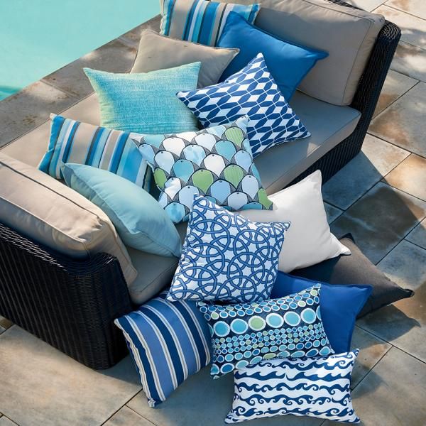 Outdoor Pillows and Poufs | Outdoor cushions patio furniture, Blue .