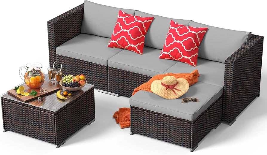 Amazon.com: Qsun Outdoor Patio Sofa Set PE Wicker Rattan Sectional .