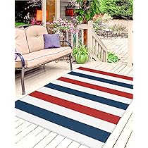 Amazon.com: Outdoor Patio Rugs Blue Red White Striped Outdoor Area .