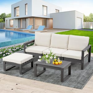 EROMMY 3-Piece Plastic Outdoor Sectional Sofa with Creamy-White .