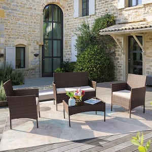 Tozey Brown 4-Pieces Wicker Outdoor Patio Furniture Sets Rattan .