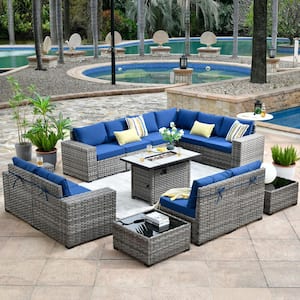 HOOOWOOO Tahoe Grey 13-Piece Wicker Wide Arm Outdoor Patio .