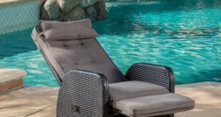 Noble House Ostia Brown Faux Rattan Outdoor Recliner with Gray .