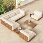 9 Pieces Teak Modular Outdoor Patio Sectional Sofa Set with Coffee .