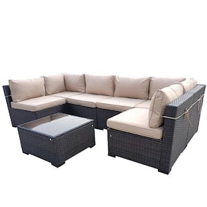 PATIOPTION 7-Pieces Wicker Outdoor Sectional Corner Sofa Set with .