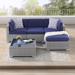 Sonkuki 5-Piece PE Rattan Wicker for Patio Outdoor Sectional .