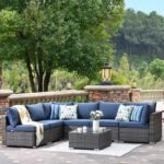XIZZI Sunrise Rattan Outdoor Sectional with Blue Cushion(S) and .