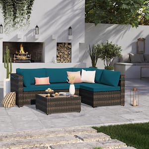 UPHA 5-Piece Brown Wicker Patio Conversation Set Outdoor Sectional .