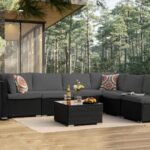 Cesicia Black 7-Piece Wicker Outdoor Sectional Sofa Set with Gray .