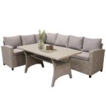 Clihome Patio Wicker Outdoor Sectional Sofa Set with Dining Table .