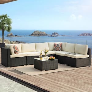 7 Piece PE Wicker Outdoor Sectional Sofa Set Patio Conversation .