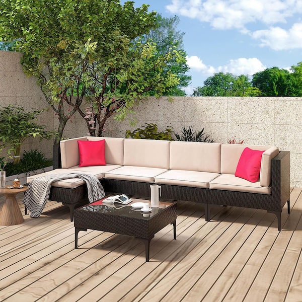 Patiowell 6-Pieces Patio Furniture Set Wicker Outdoor Sectional .