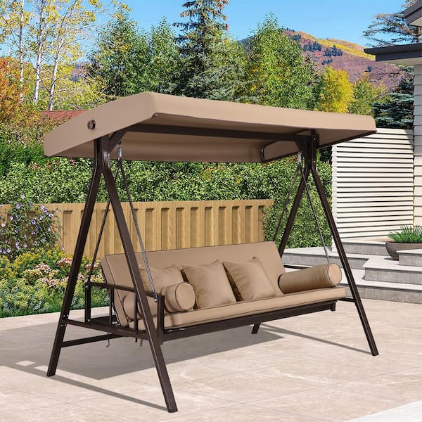 PURPLE LEAF 3-Seat Daybed Outdoor Porch Patio Swing Adjustable .