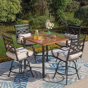 PHI VILLA 5-Piece Metal Patio Bar Height Outdoor Dining Set with .