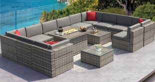 AOXUN Patio Furniture Set with Fire Pit Table 15-Piece Rattan .