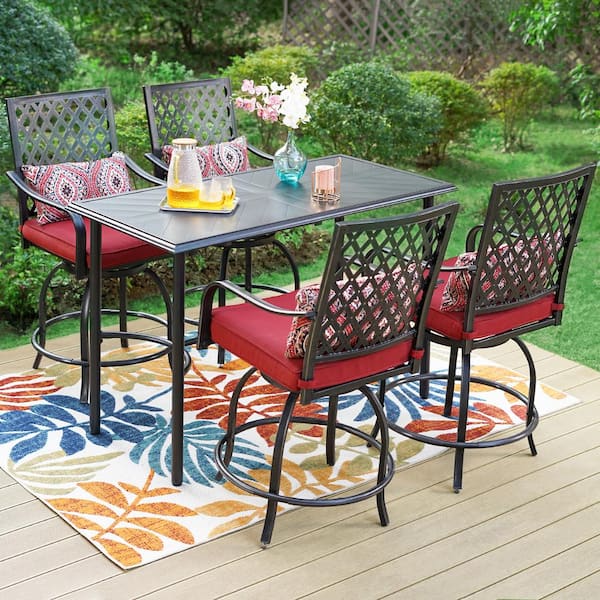 PHI VILLA 5-Piece Metal Outdoor Patio Bar Height Dining Set with .