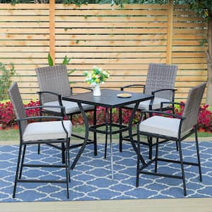 PHI VILLA Black 5-Piece Metal Square Outdoor Bistro Patio Bar Set .