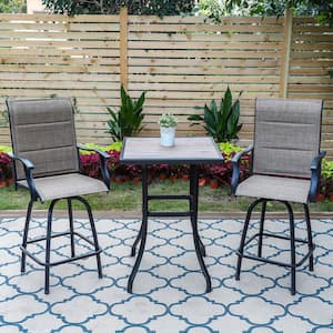 PHI VILLA Black 3-Piece Metal Square Outdoor Patio Bar Set with .