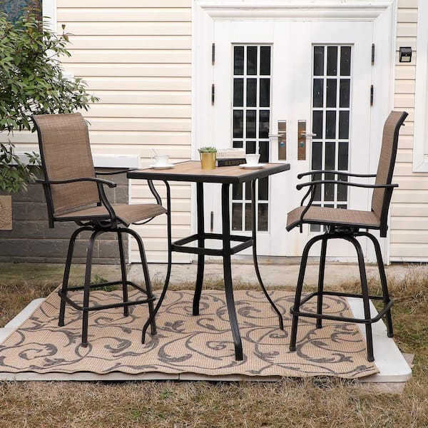 PHI VILLA Black 3-Piece Metal Square Outdoor Patio Bar Set with .