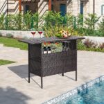 Costway Plastic Wicker Outdoor Bar with Counter Table Shelves .