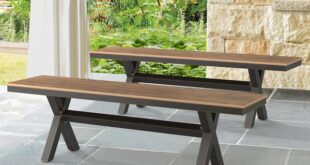 LUE BONA 60 in. Brown Plastic Wood Aluminum Outdoor Patio Benches .