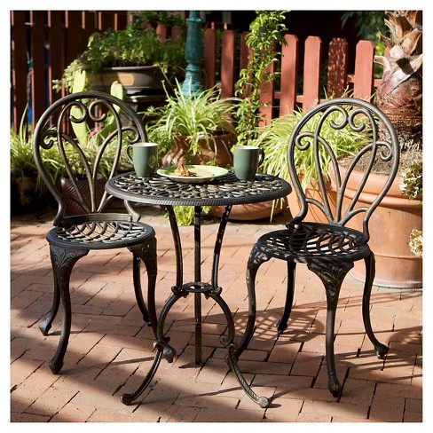 Thomas 3pc Cast Aluminum Patio Bistro Set - Dark Gold .