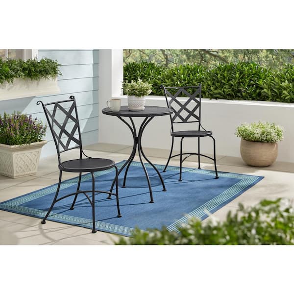 Hampton Bay 3-Piece Wrought Iron Round Table Outdoor Bistro Set .