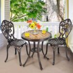 Costway 3pcs Patio Bistro Set Round Table Chairs All Weather Cast .