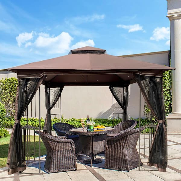 ToolCat 10 ft. x 10 ft. Brown Top Outdoor Patio Gazebo Canopy Tent .