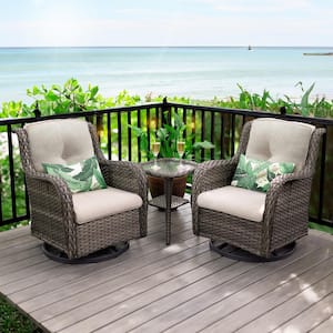 JOYSIDE 3-Piece Wicker Patio Swivel Outdoor Rocking Chair Set with .