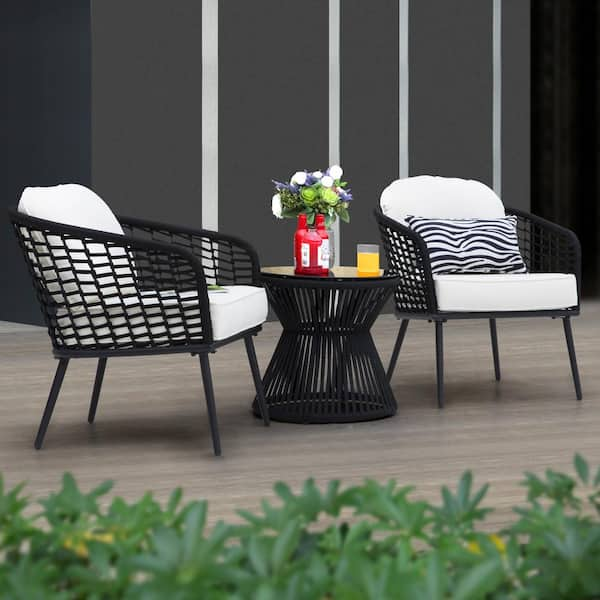 Nuu Garden 3-Piece Black Wicker Metal Outdoor Furniture Patio .