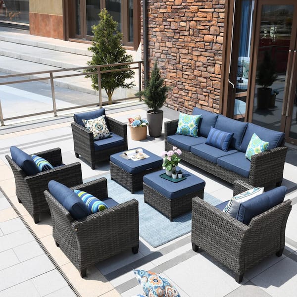 OVIOS New Vultros Gray 7-Piece Wicker Outdoor Patio Conversation .