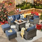 XIZZI Lullaby 7-Piece Patio Conversation Set with Blue Cushions in .